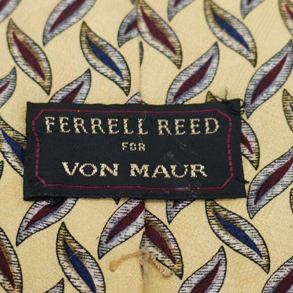 Ferrell Reed Von Maur Yellow Jacquard Print Abstract Wide Silk Tie USA Made - Picture 3 of 7
